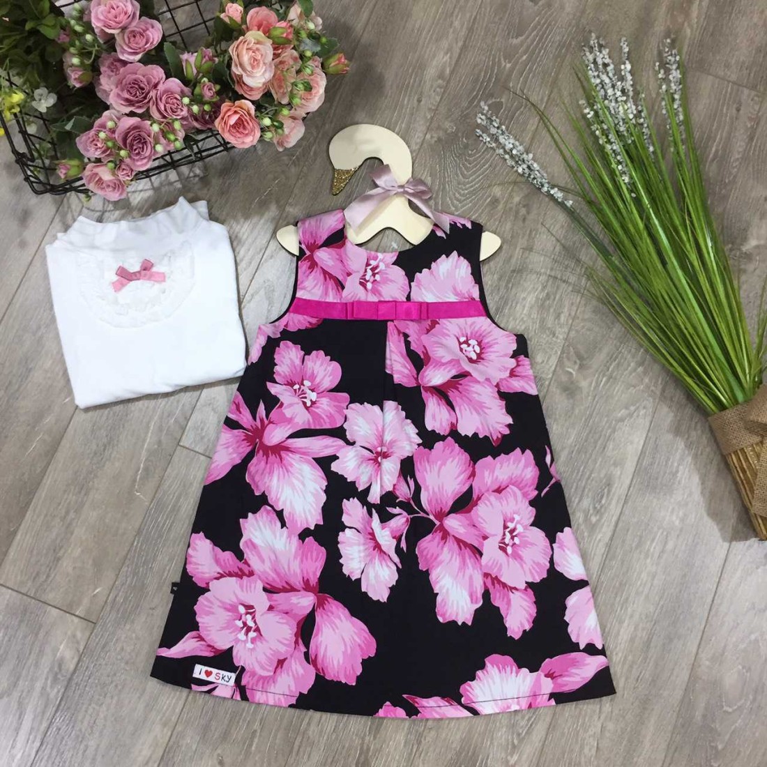 váy nhung hoa dáng A size 4-7-